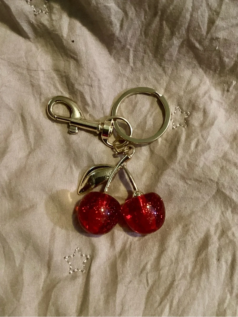 Mini-Gold Cherry Keychain Bag Charm with Red Cherry Accents